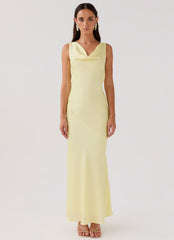 Be Mine Satin Maxi Dress - Canary