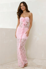 Princess Perks Strapless Lace Maxi Dress Pink