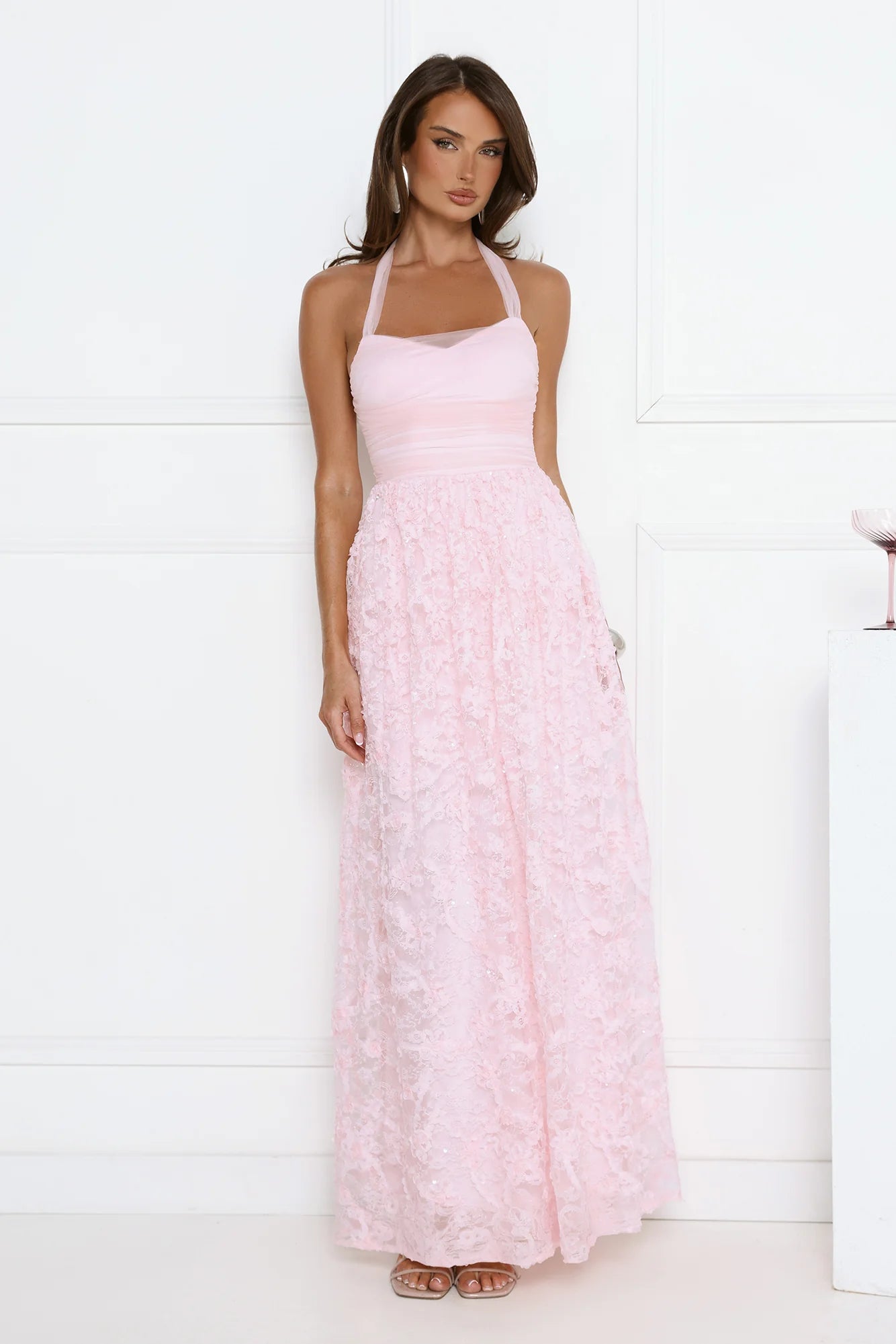 Magnetic Luxe Halter Maxi Dress Pink