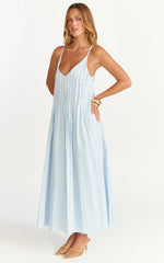 Estelle Maxi Dress - V Neck Pleated Dress in Blue