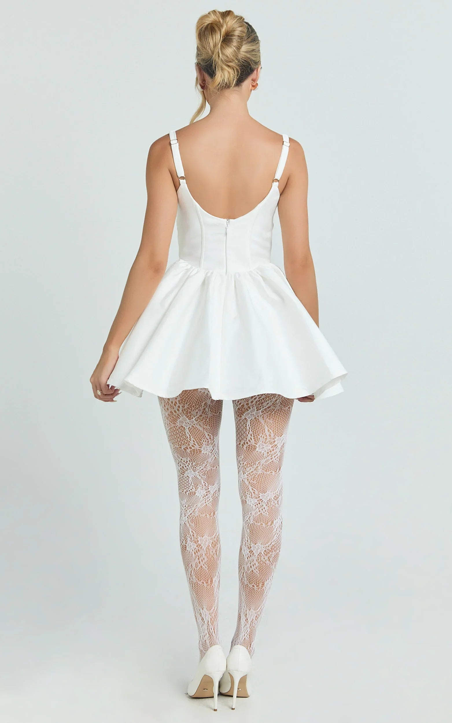 Charlee Mini Dress - Plunge Fit And Flare Dress in Ivory