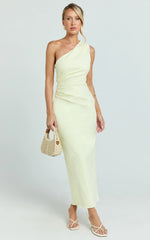 Karlie Midi Dress - One Shoulder Fitted Dress in Lemon