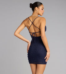 Vienna Rhinestone Pearl Mesh Mini Dress