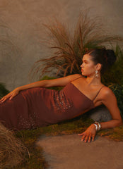 Bayla Beaded Flower Maxi Dress - Chocolate