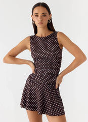 Kelda Mini Dress - Chocolate Blue Dot
