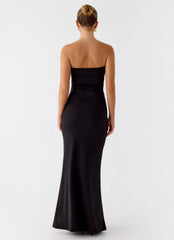 Metal Heart Strapless Maxi Dress - Black