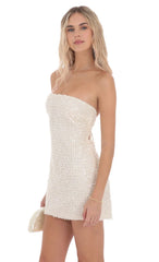 Knit Sequin Strapless Dress in Ivory