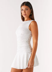 Kelda Mini Dress - White Polka Dot
