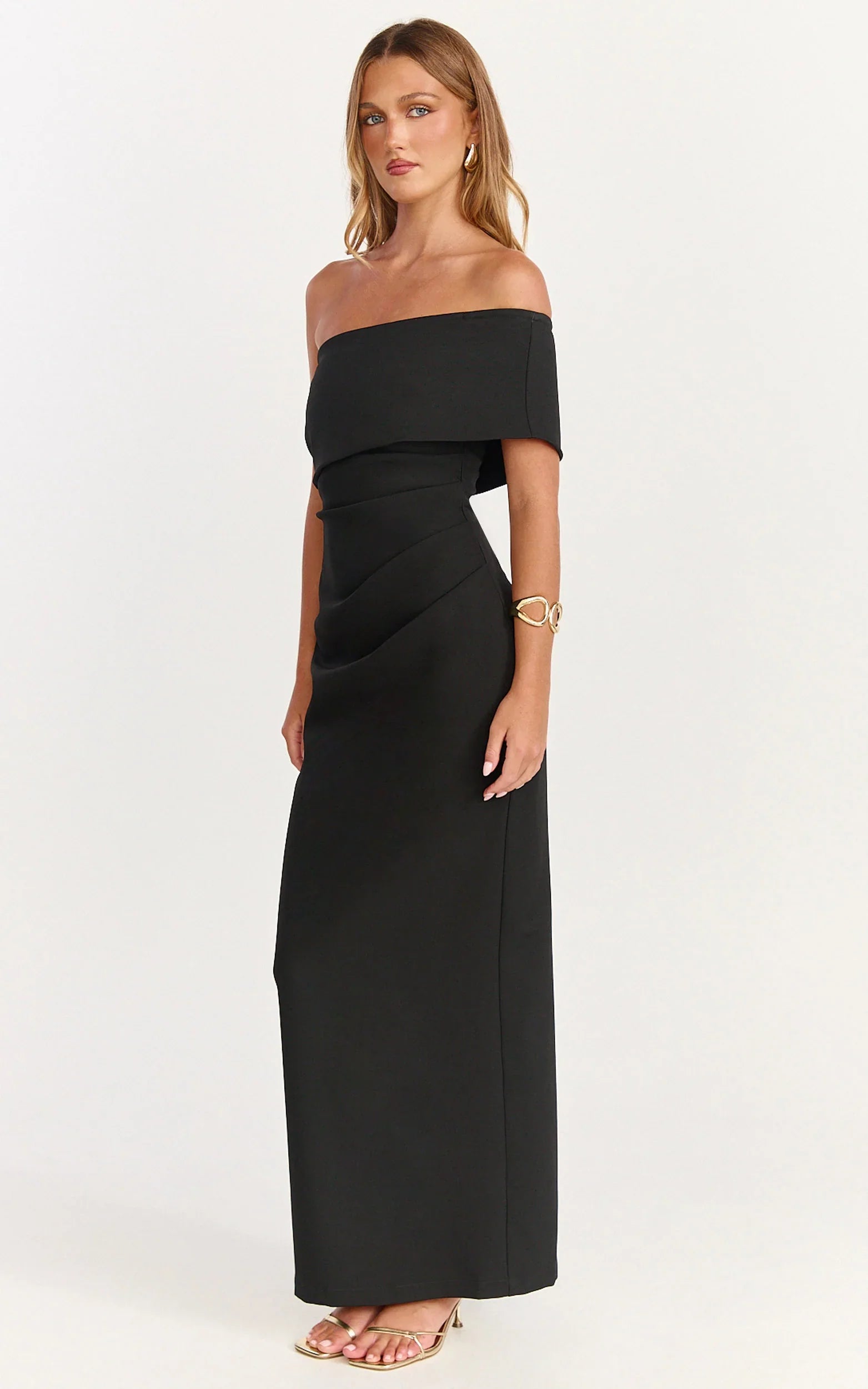 Pearce Maxi Dress - Gathered One Sleeve Bodycon Dress in Black