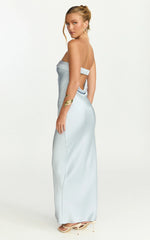 Zaya Midi Dress - Strapless Satin Slip Dress in Pale Blue