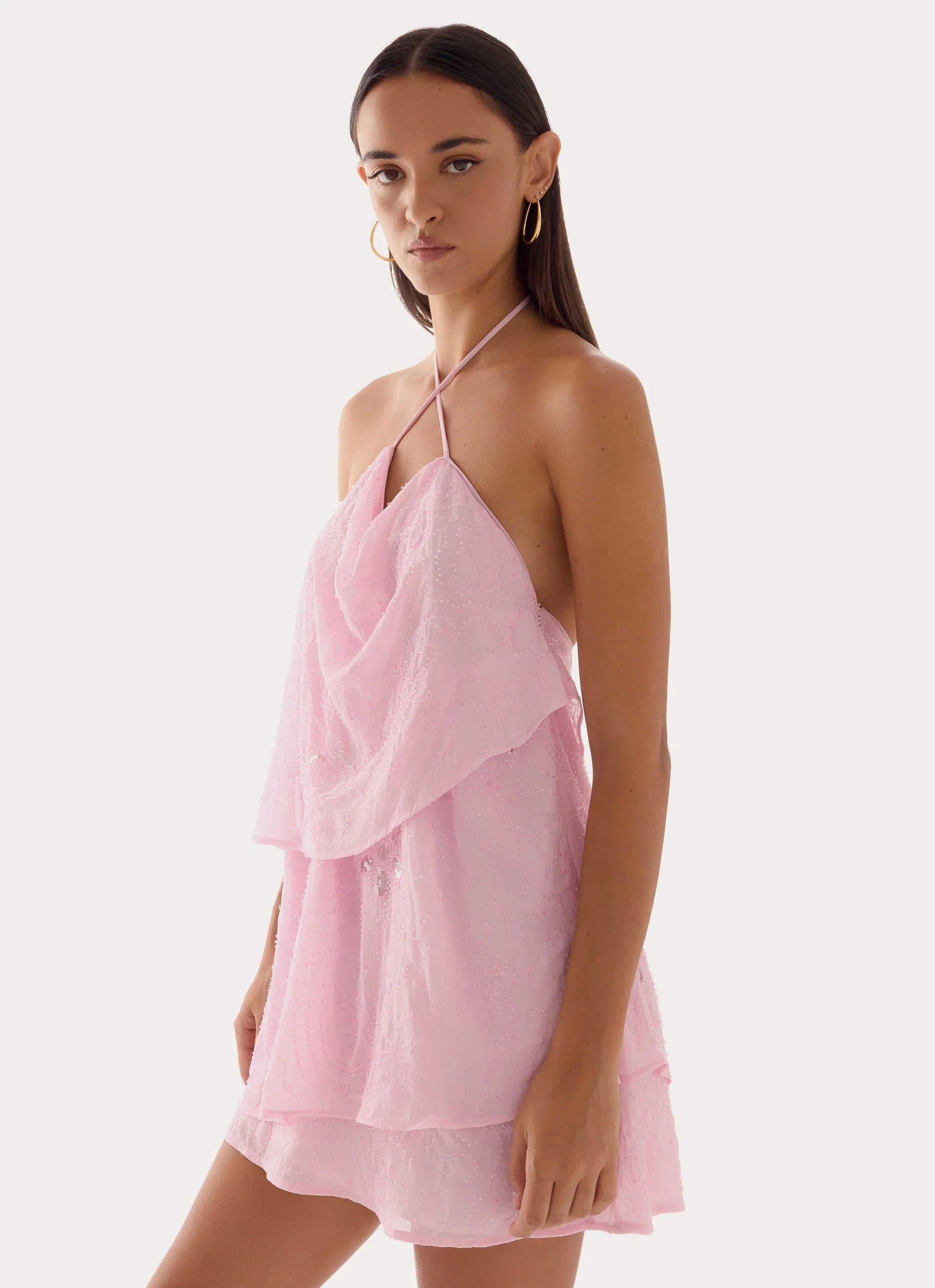 On The Go Beaded Mini Dress - Pink