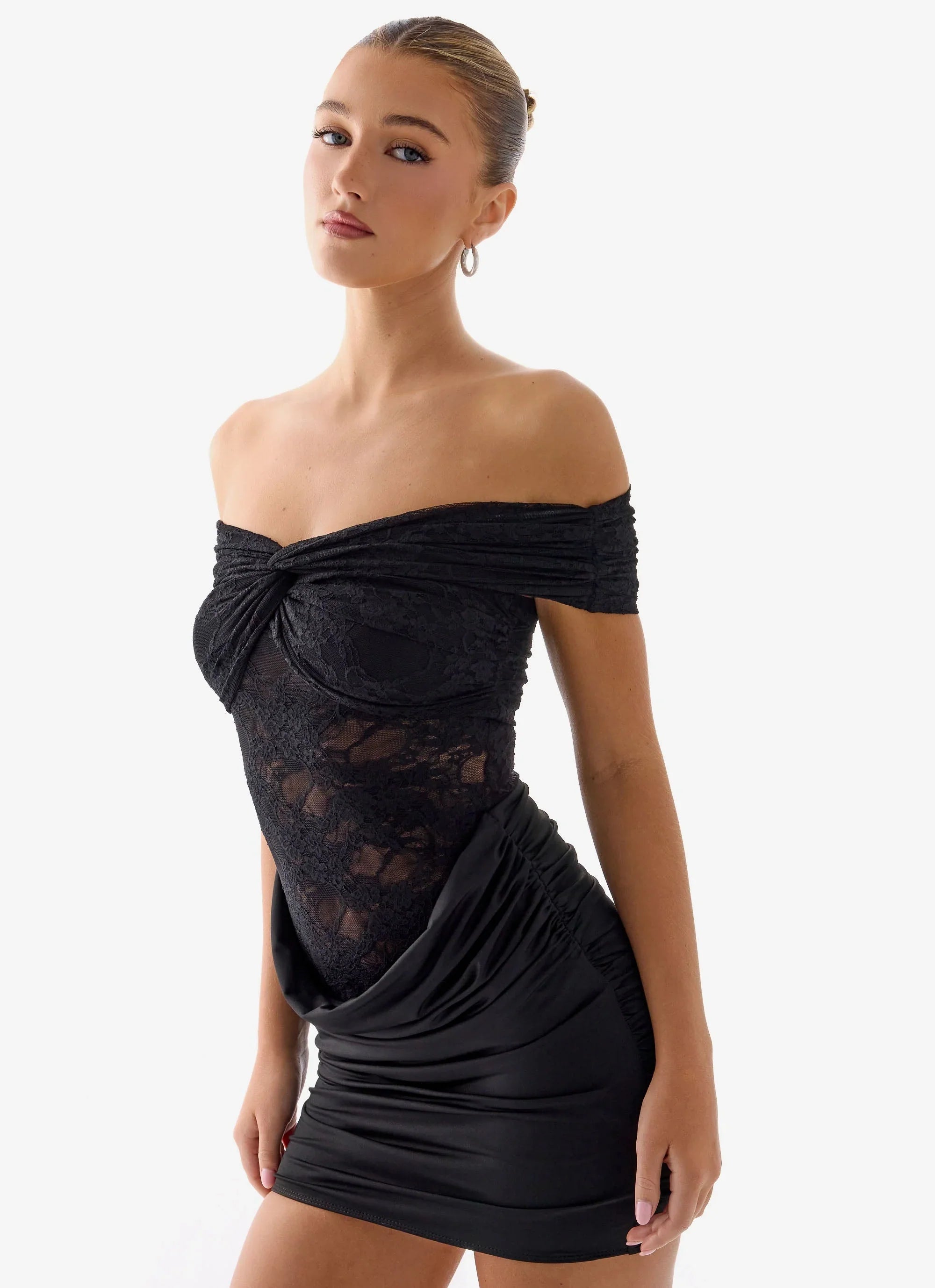 Either Way Off Shoulder Mini Dress - Black