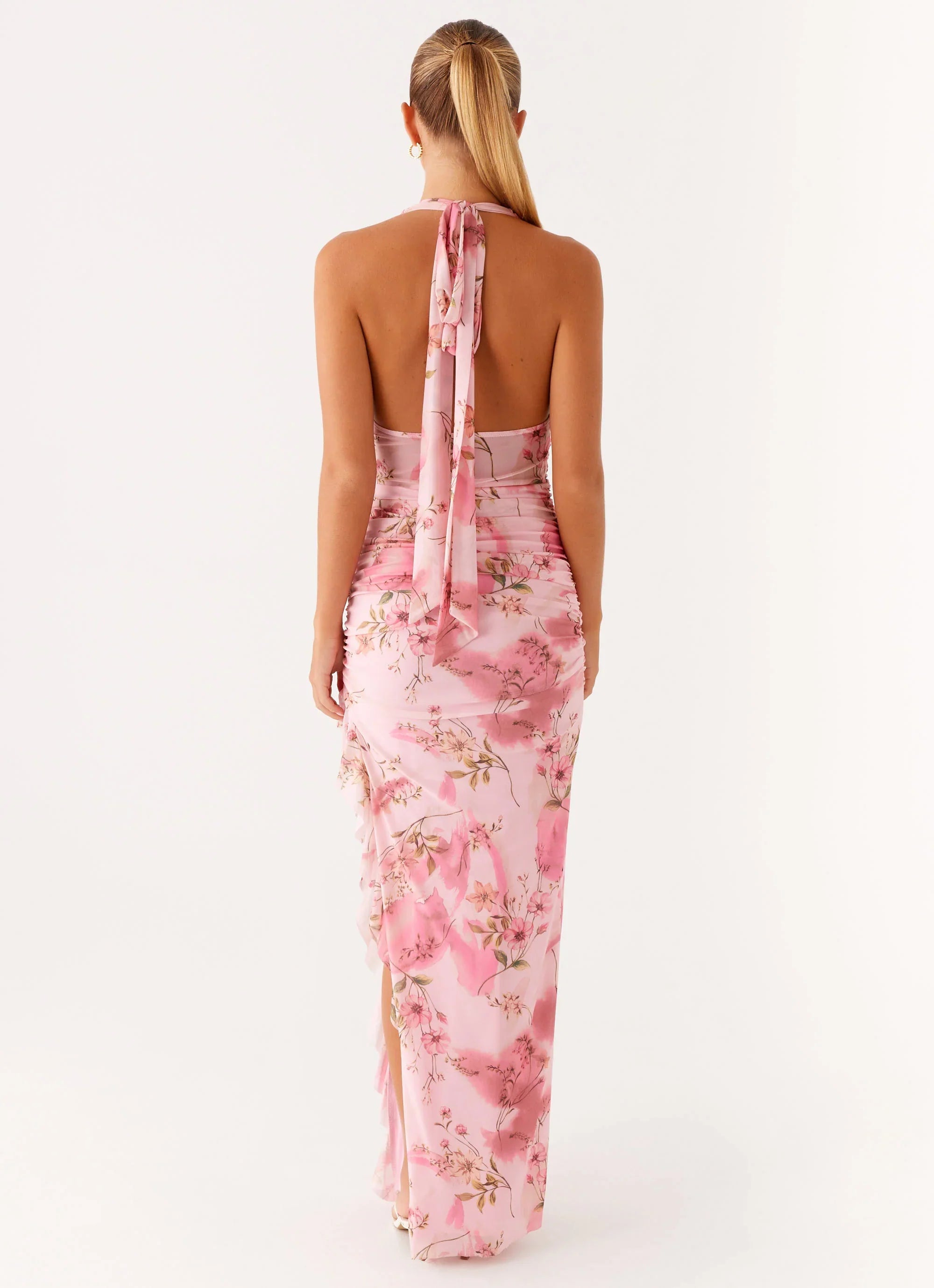 Micca Halter Maxi Dress - Pink Floral Print