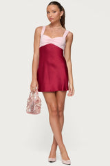 Contrast Satin Effect Mini Dress