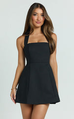 Dante Mini Dress - Halter Neck Tie Tulip Skirt Dress in Black