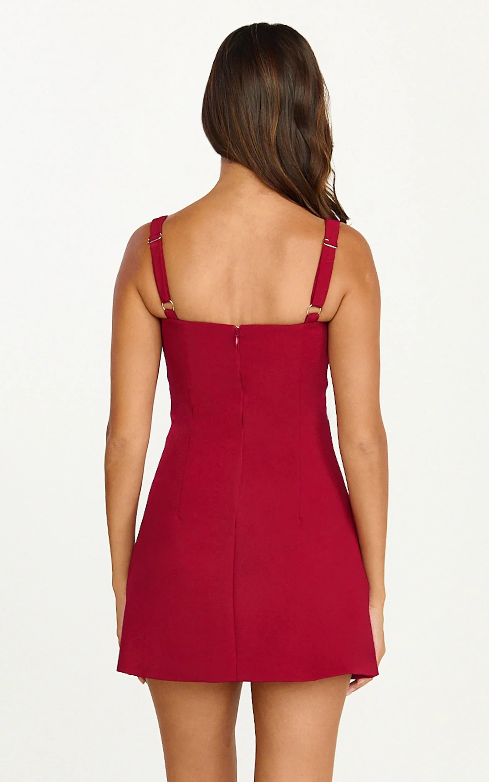 Odette Mini Dress - Plunge V Neck A Line Dress in Cherry Red
