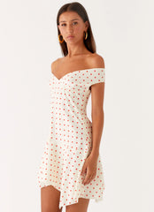 Alma Mini Dress - White Red Polka Dot
