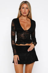 Be Our Guest Embellished Lace Mini Skirt Black