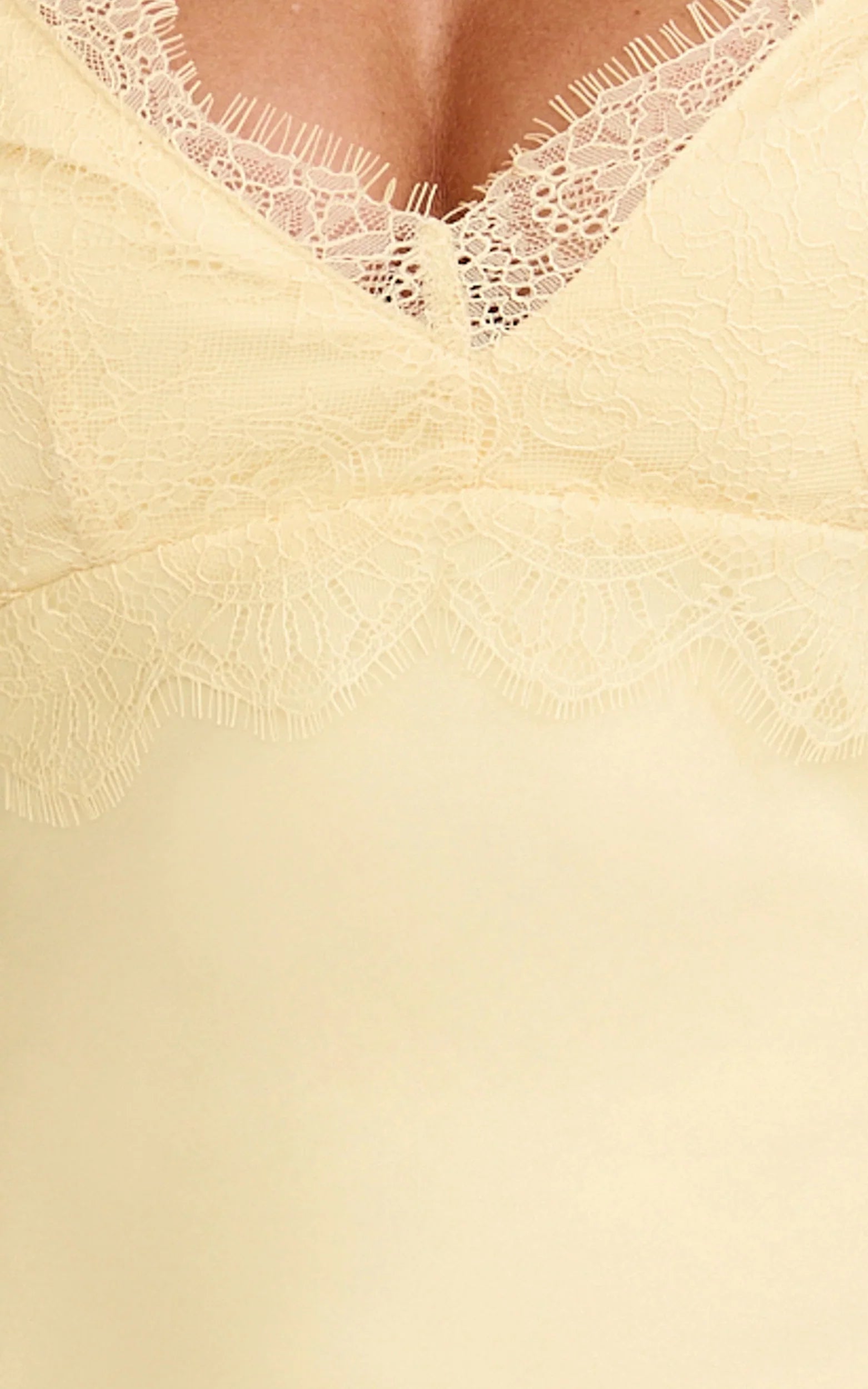 Kyra Maxi Dress - Lace Bust And Tie Back Satin Dress in Lemon