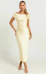 Menette Midi Dress - Short Sleeve Low Back Dress in Butter