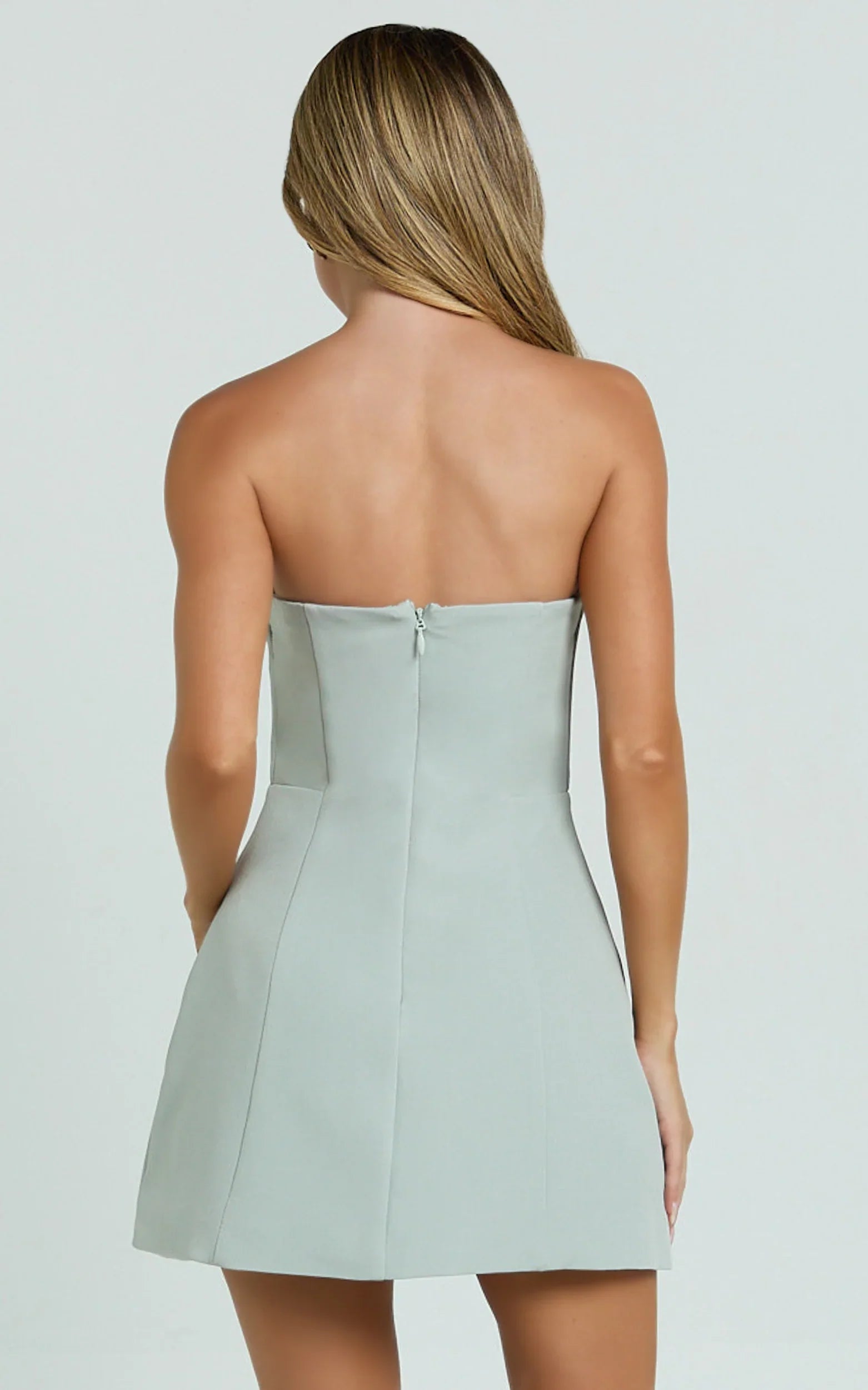 Catharine Mini Dress - Strapless A Line Dress in Sage
