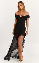 Theadore Maxi Dress - One Shoulder Asymmetric Hem Dress in Black