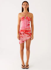 Lissa Halterneck Mini Dress - Tropical Pink Print