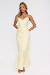 Smiling Sunrays Satin Maxi Dress Yellow