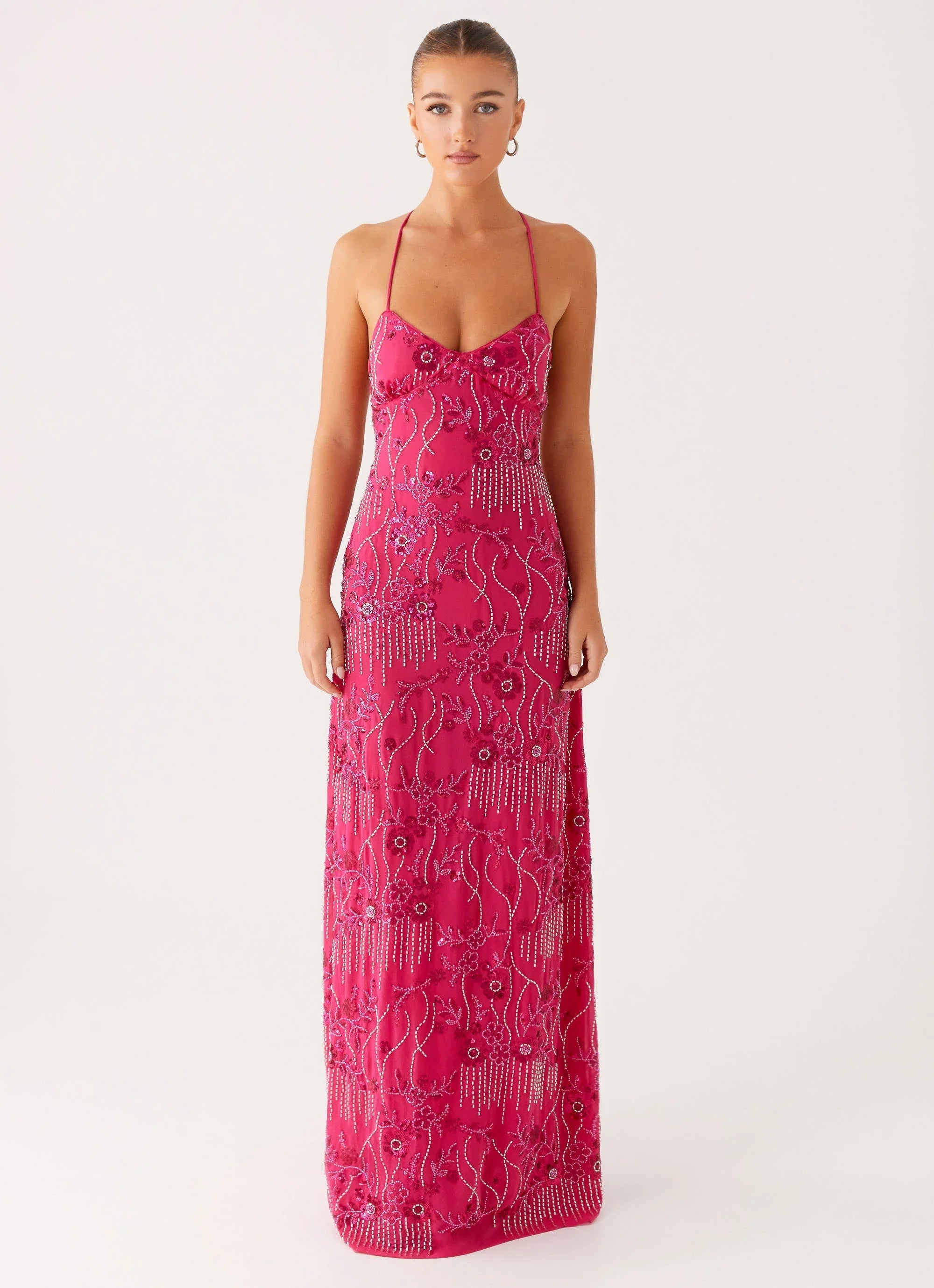 Vietta Sequin Cami Maxi Dress - Fuchsia