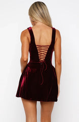 Midnight In Paris Velvet Mini Dress Burgundy