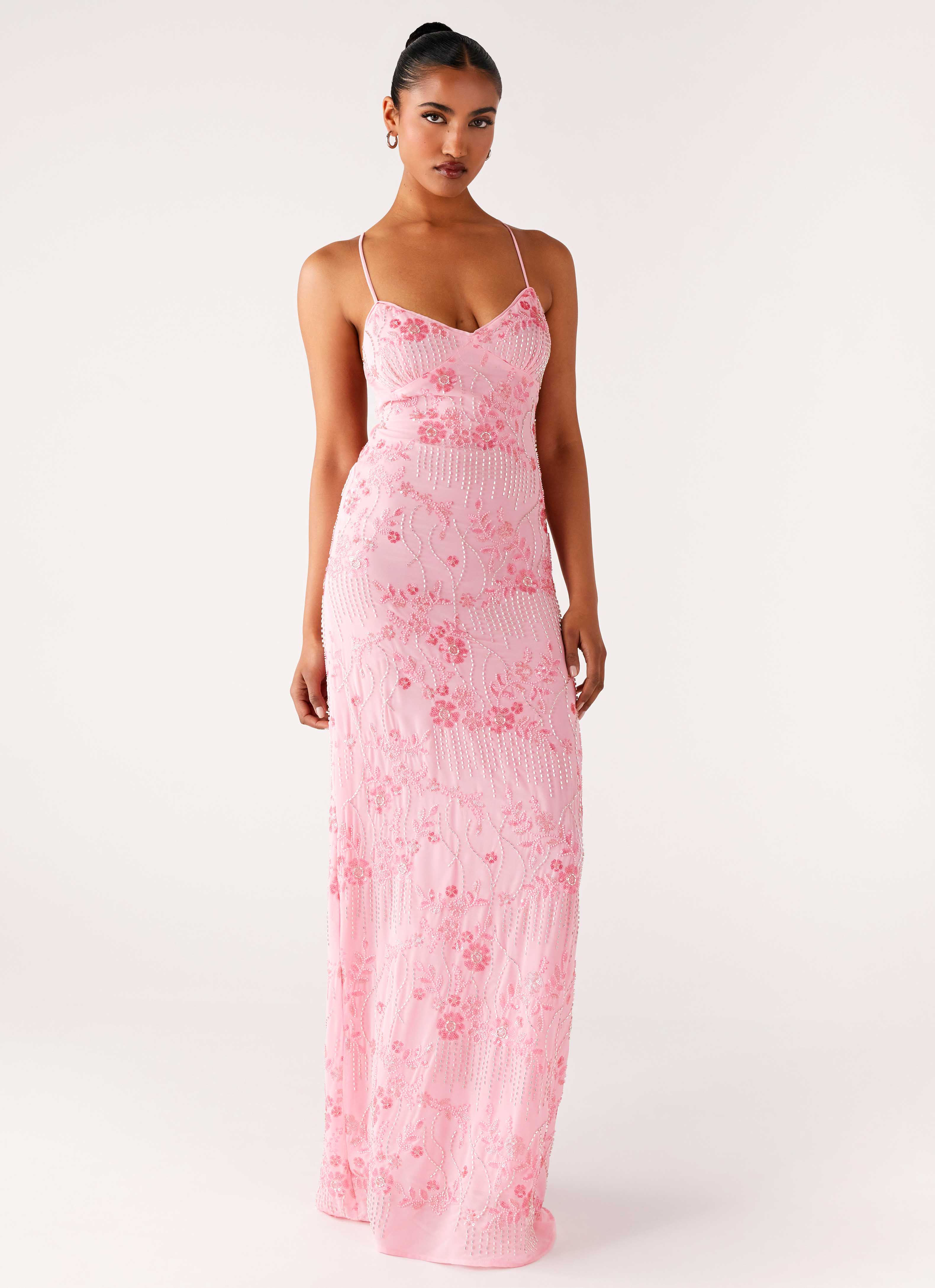 Vietta Sequin Cami Maxi Dress - Pink