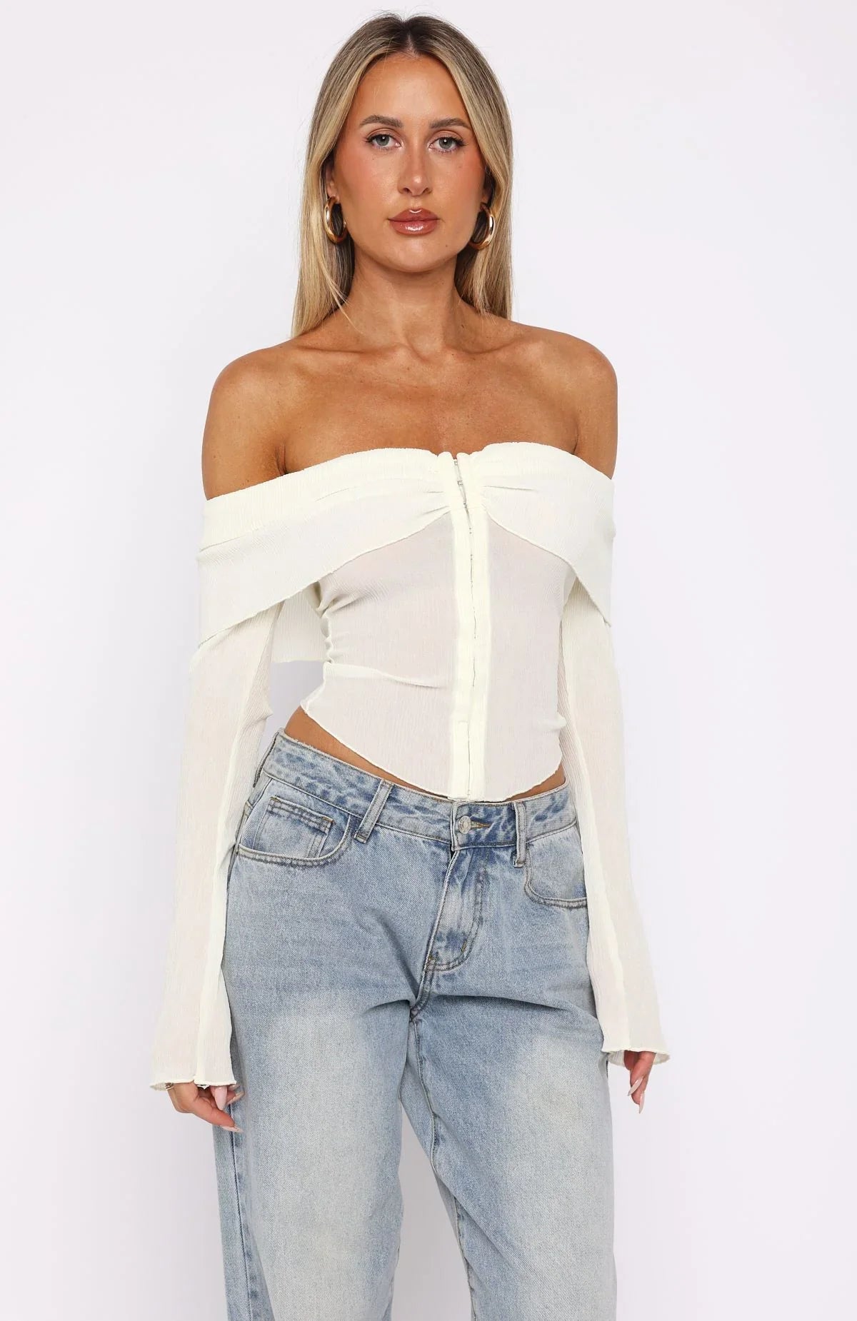 Mood Forever Long Sleeve Off Shoulder Top Cream
