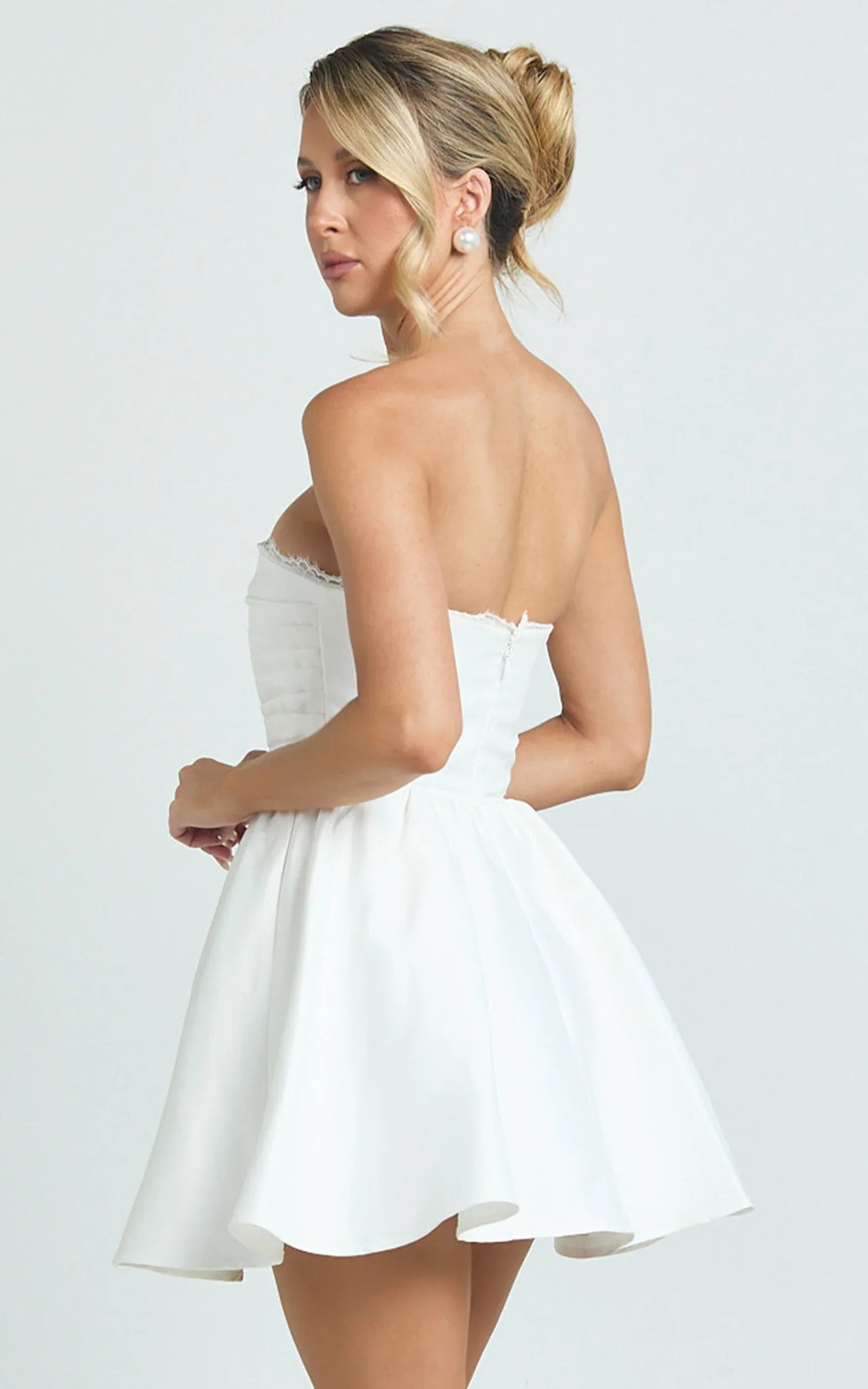 Bianca Mini Dress - Strapless Fit And Flare Dress in Ivory