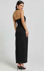Salome Midi Dress - Halter Neck Column Dress in Black