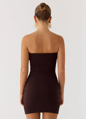 Leroy Button Mini Dress - Chocolate