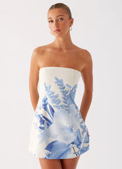 Denby Strapless Mini Dress - Blue Floral Print