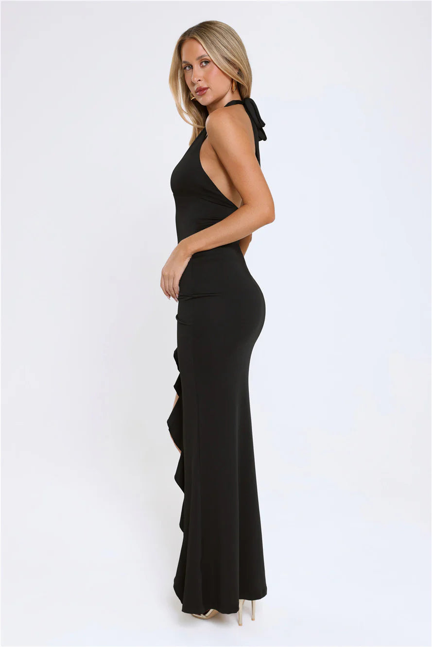 Opulent Dreams Halter Maxi Dress Black
