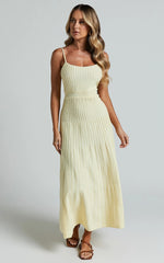Donissa Midi Dress - Panelled Knit Dress in Butter Yellow