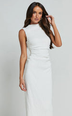 Aleks Midi Dress - High Neck Bodycon Dress in Off White