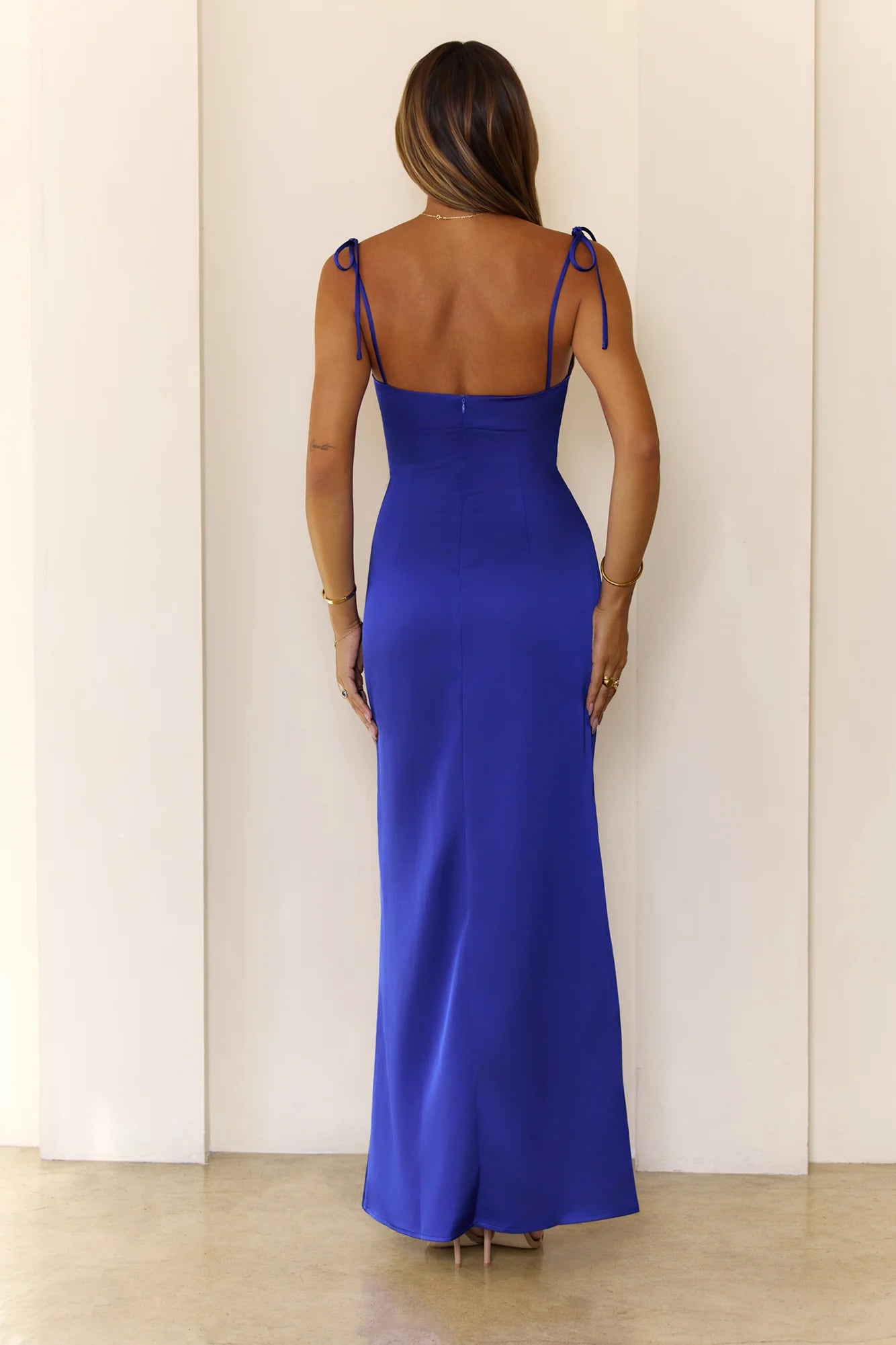 Dreamy Embrace Satin Maxi Dress Navy
