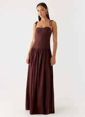 Giovanna Linen Maxi Dress - Chocolate Drizzle