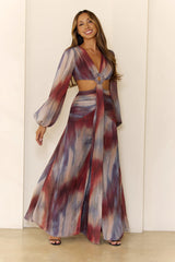 Shimmering Horizon Cutout Long Sleeve Maxi Dress Multi