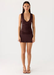 Cherry Sky Mini Dress - Chocolate
