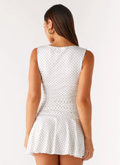 Kelda Mini Dress - White Polka Dot