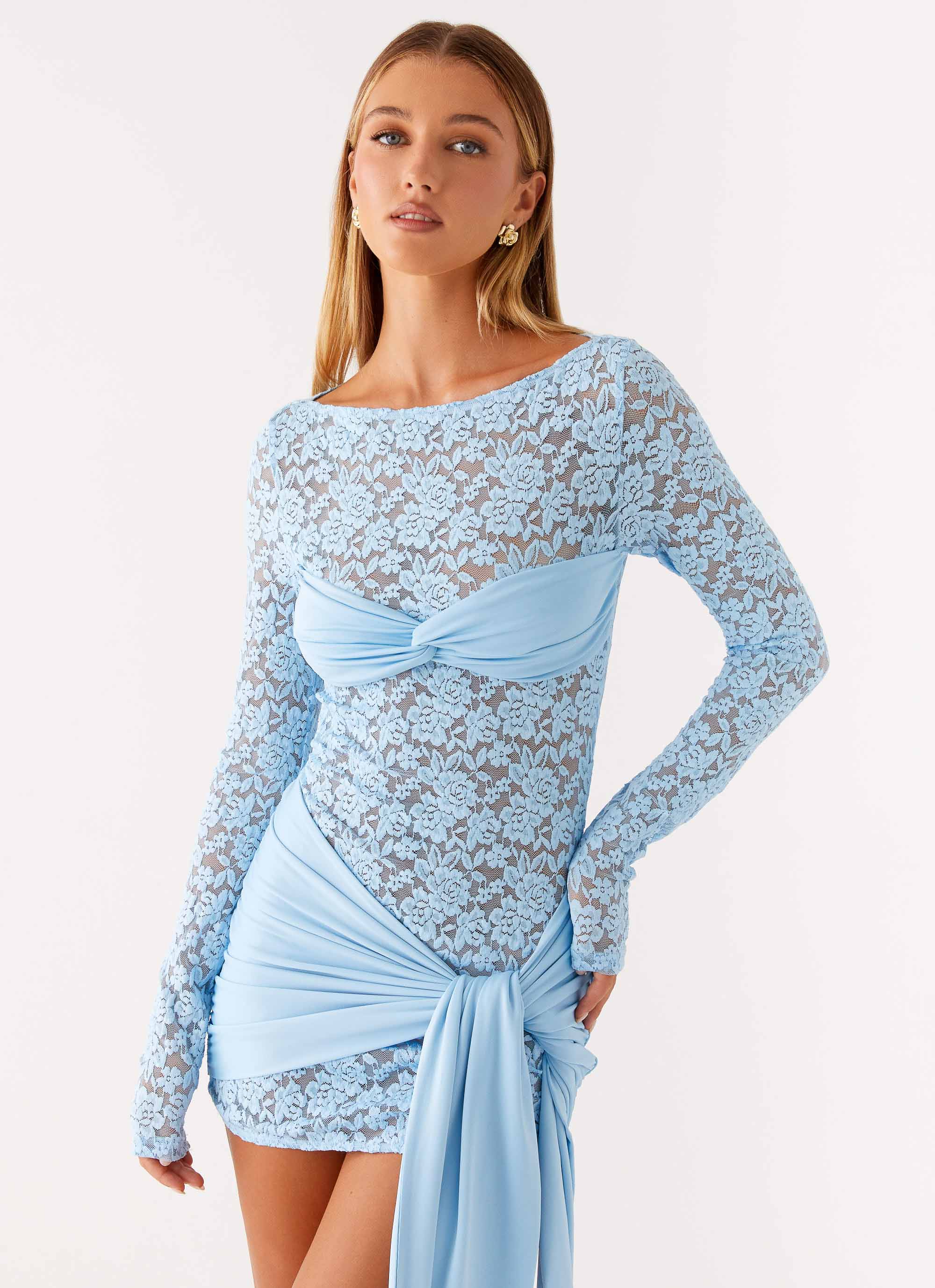Consie Long Sleeve Mini Dress - Pale Blue