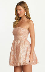 Hana Mini Dress - Strapless Fit And Flare Sequin Dress in Rose Gold