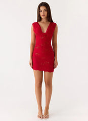Sommers Lace Mini Dress - Red