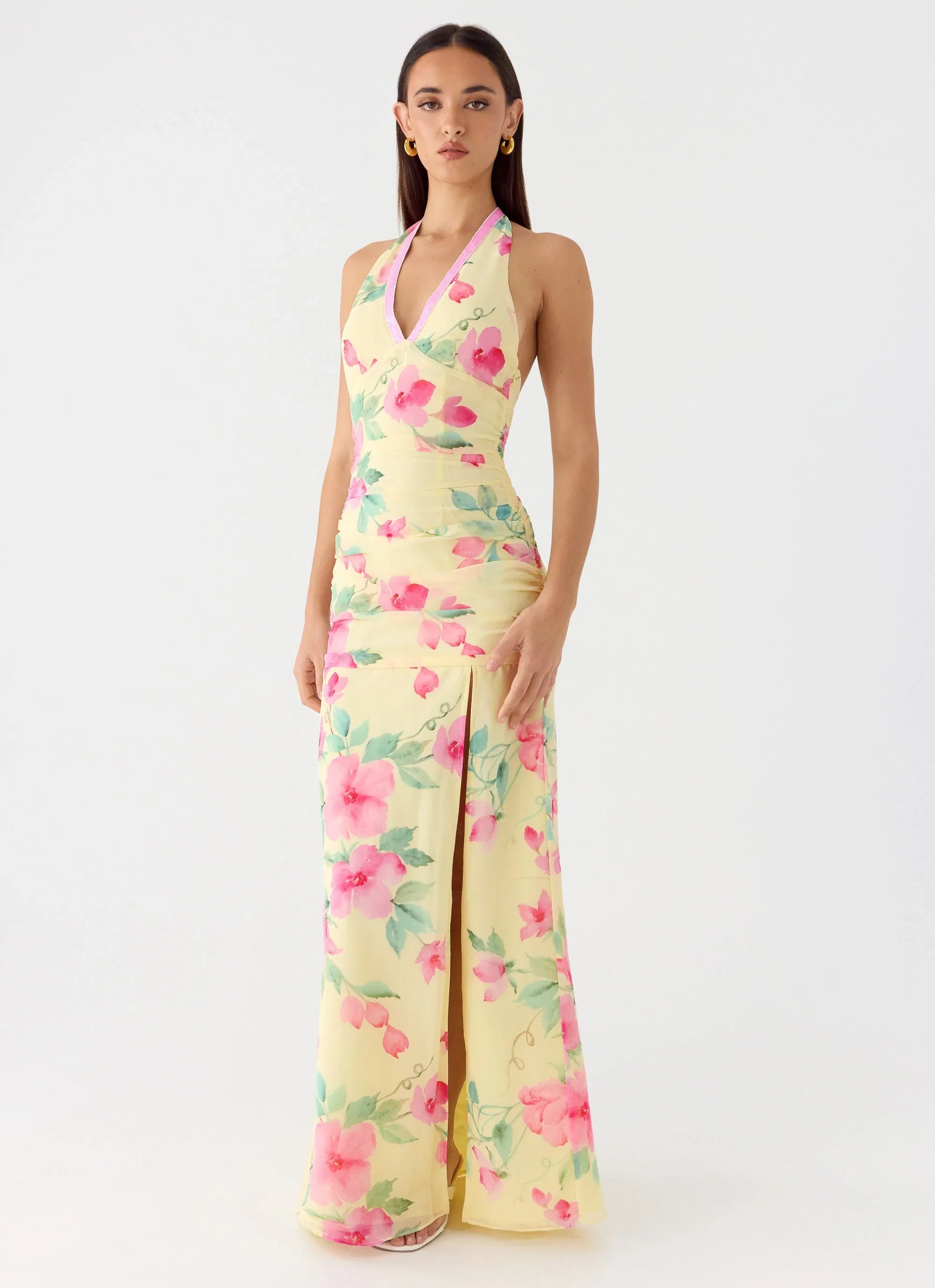 Colada Halter Maxi Dress - Lemon Soleil