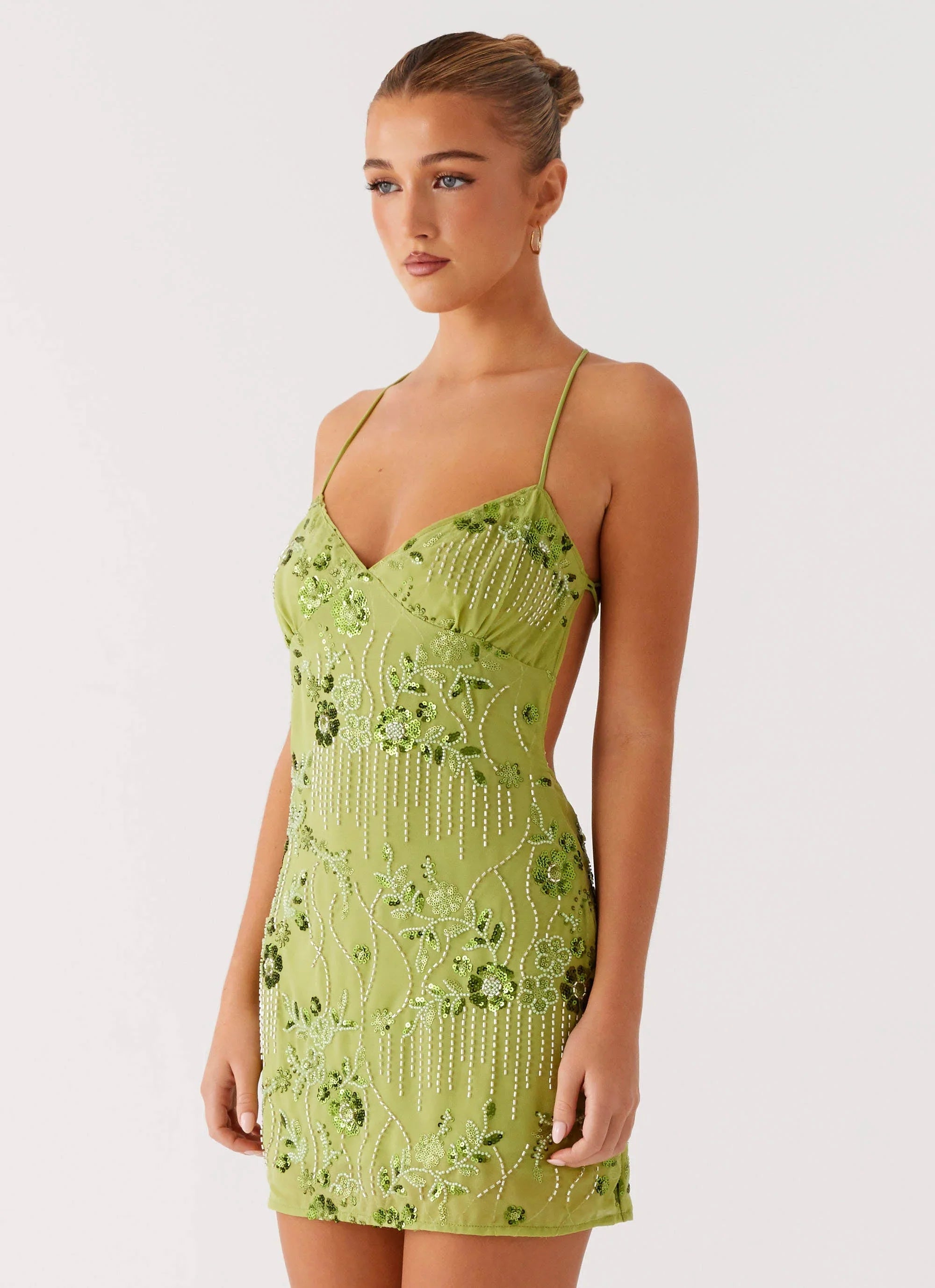 Vietta Sequin Cami Mini Dress - Lime
