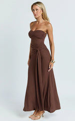 Aria Maxi Dress - Strapless Tie Waist Dress in Chocolate